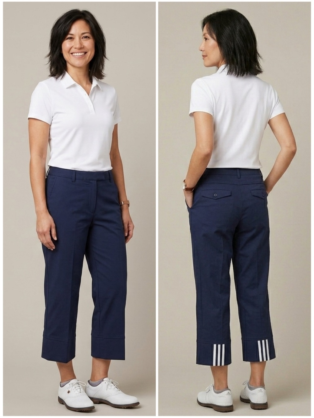 Adidas ClimaCool 3-Stripes Navy and White Capri Golf Pants Size 10 Stretch